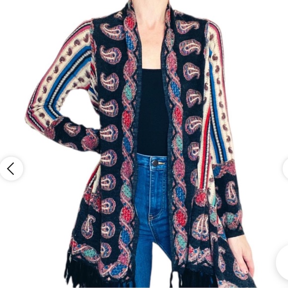 Anthropologie Guinevere Vinalhaven Paisley Merino Wool Cardigan Shawl